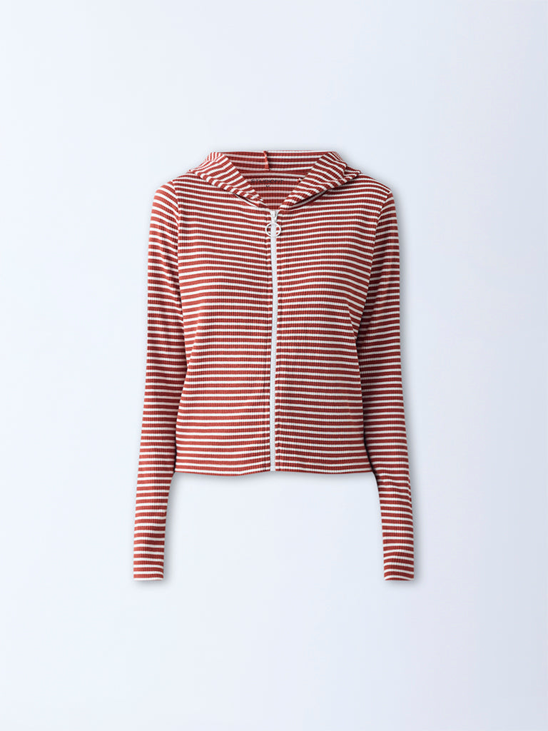 Studiofit Rust Striped Cotton-Blend Hooded Jacket
