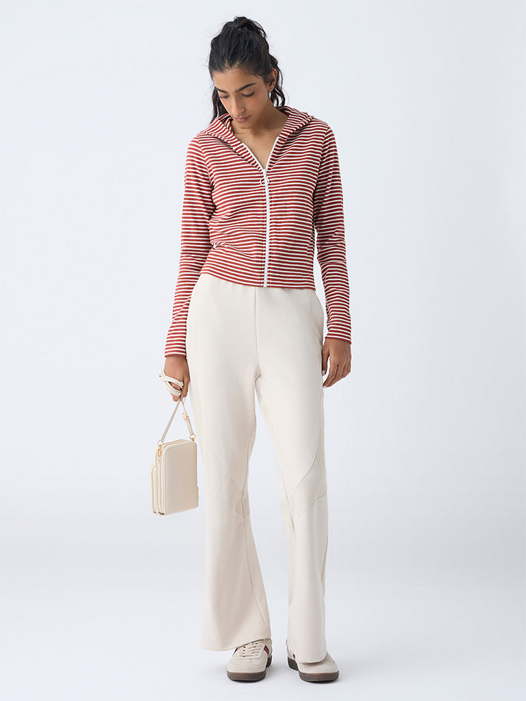 Studiofit Rust Striped Cotton-Blend Hooded Jacket