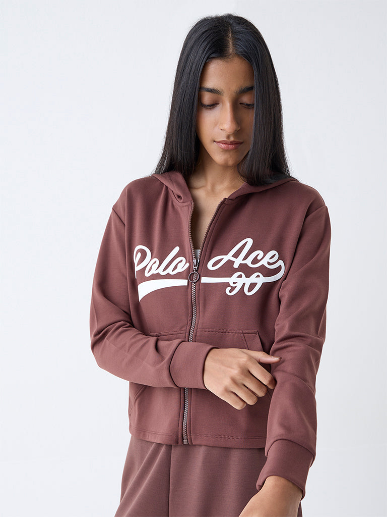 Studiofit Brown Text-Printed Jacket