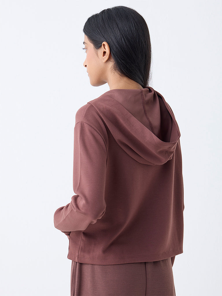 Studiofit Brown Text-Printed Jacket