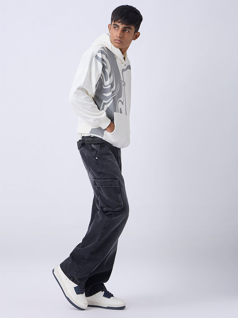 Y&F Kids Off-White Printed Cotton-Blend Hoodie