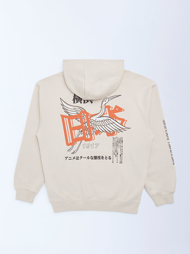 Y&F Kids Beige Printed Cotton-Blend Hoodie