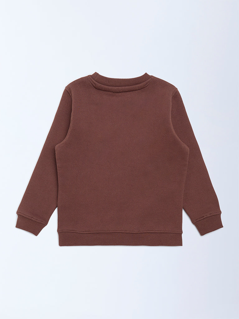 HOP Kids Brown Animal-Detail Cotton-Blend Sweatshirt
