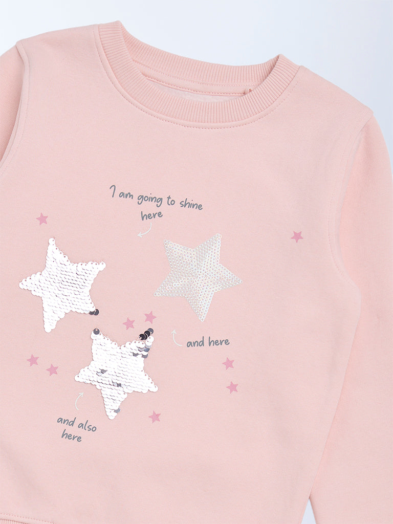 HOP Kids Dusty Pink Embellished Cotton-Blend Sweatshirt