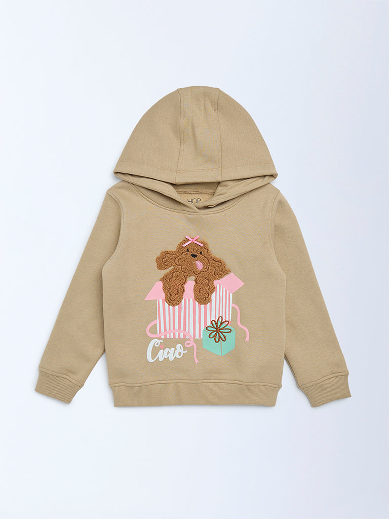 HOP Kids Taupe Printed Cotton-Blend Hoodie