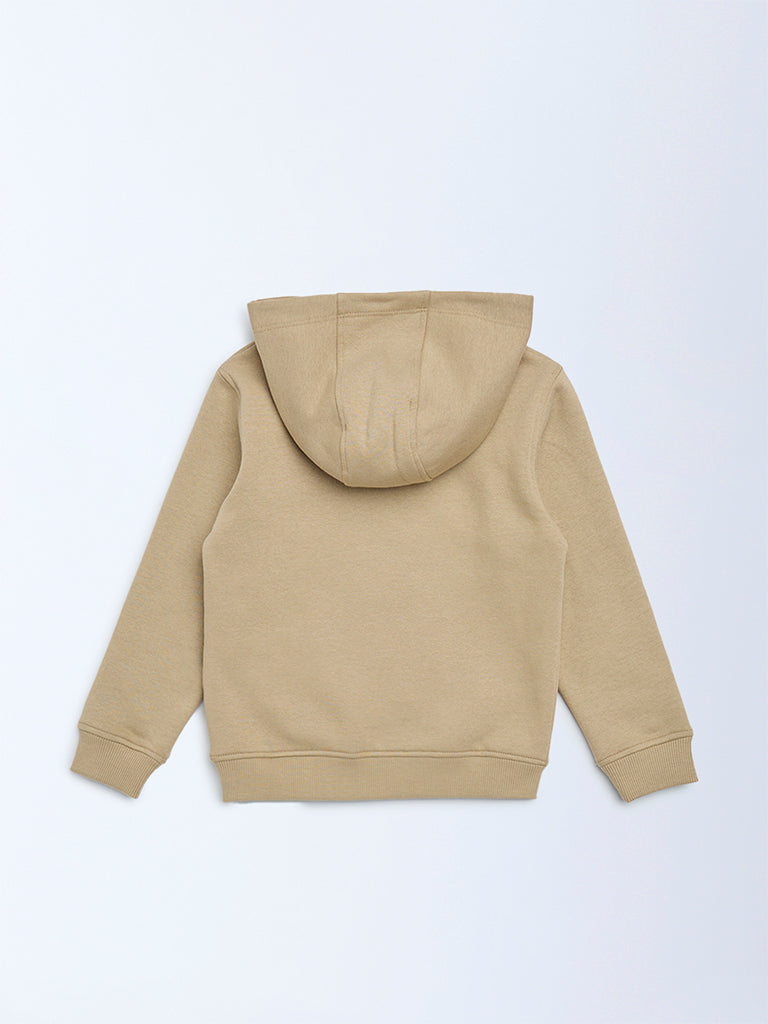 HOP Kids Taupe Printed Cotton-Blend Hoodie