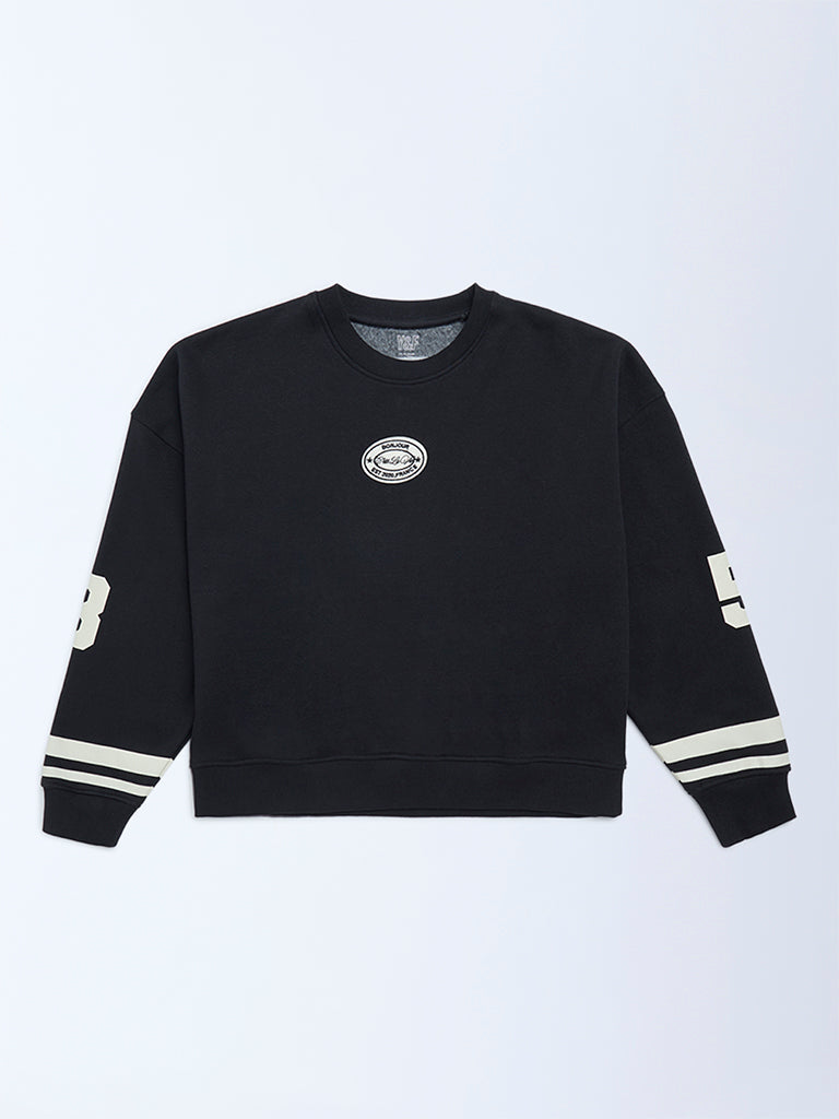 Y&F Kids Black Text Design Cotton-Blend Sweatshirt