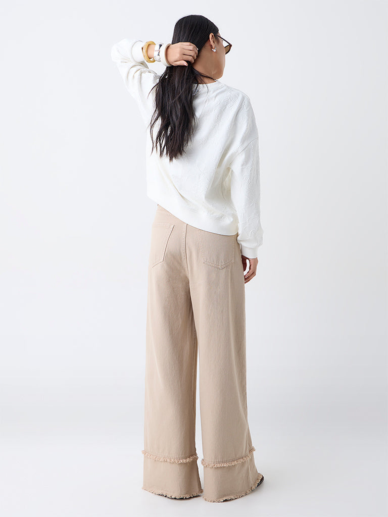 LOV Off-White Self-Textured Sweatshirt