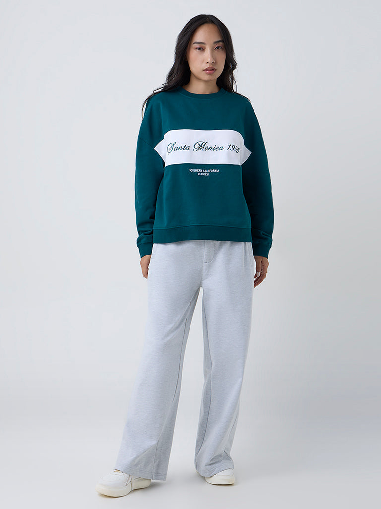 LOV Teal Typographic Cotton Sweatshirt