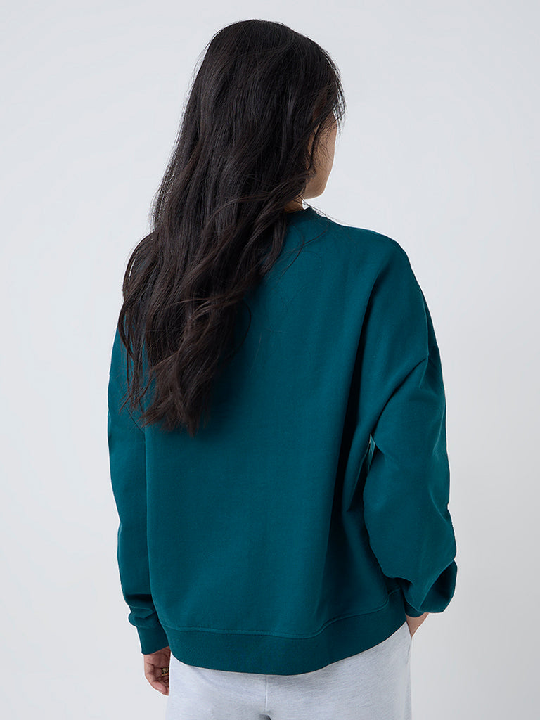 LOV Teal Typographic Cotton Sweatshirt
