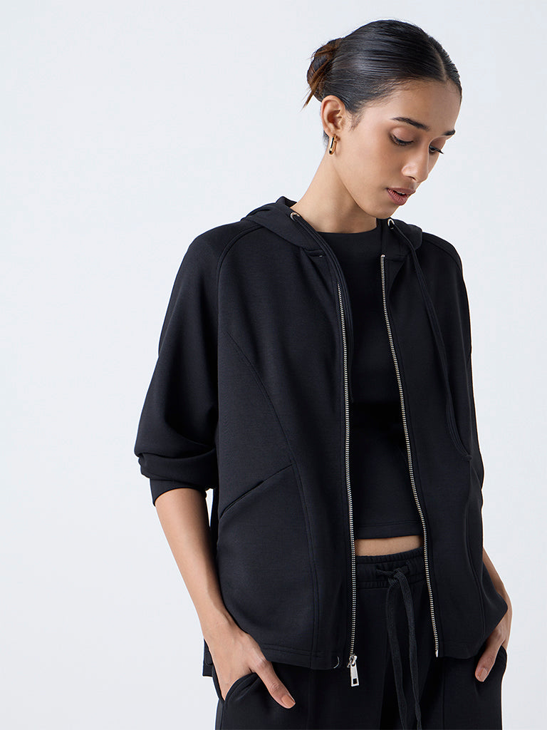 LOV Black Solid Hooded Jacket