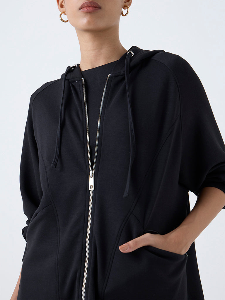 LOV Black Solid Hooded Jacket