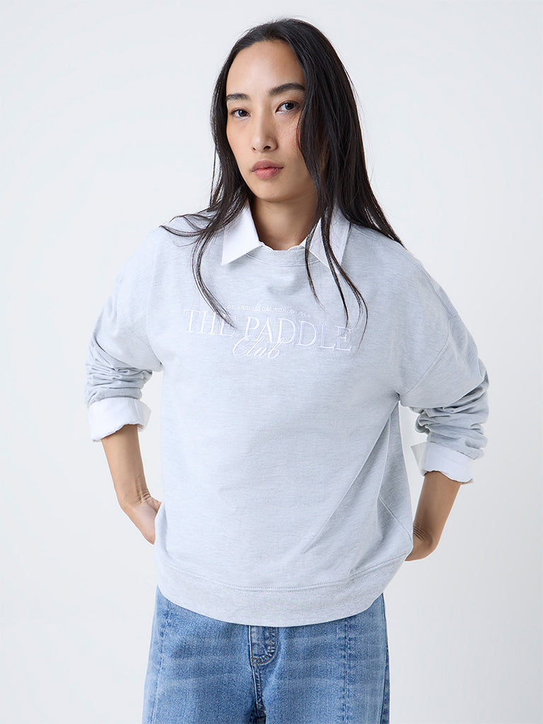 LOV Grey Text Printed Cotton-Blend Sweatshirt