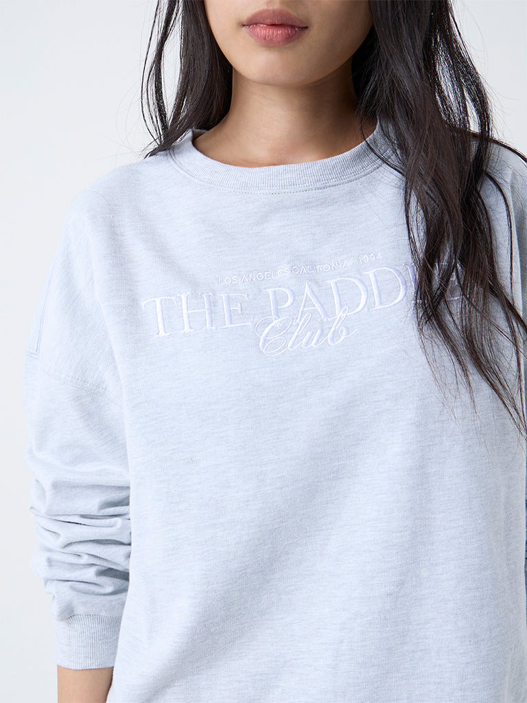LOV Grey Text Printed Cotton-Blend Sweatshirt