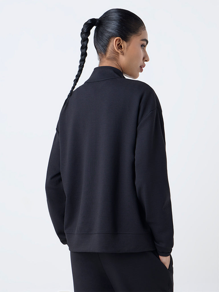Studiofit Black Stripe Detailed Quarter-Zip Sweatshirt