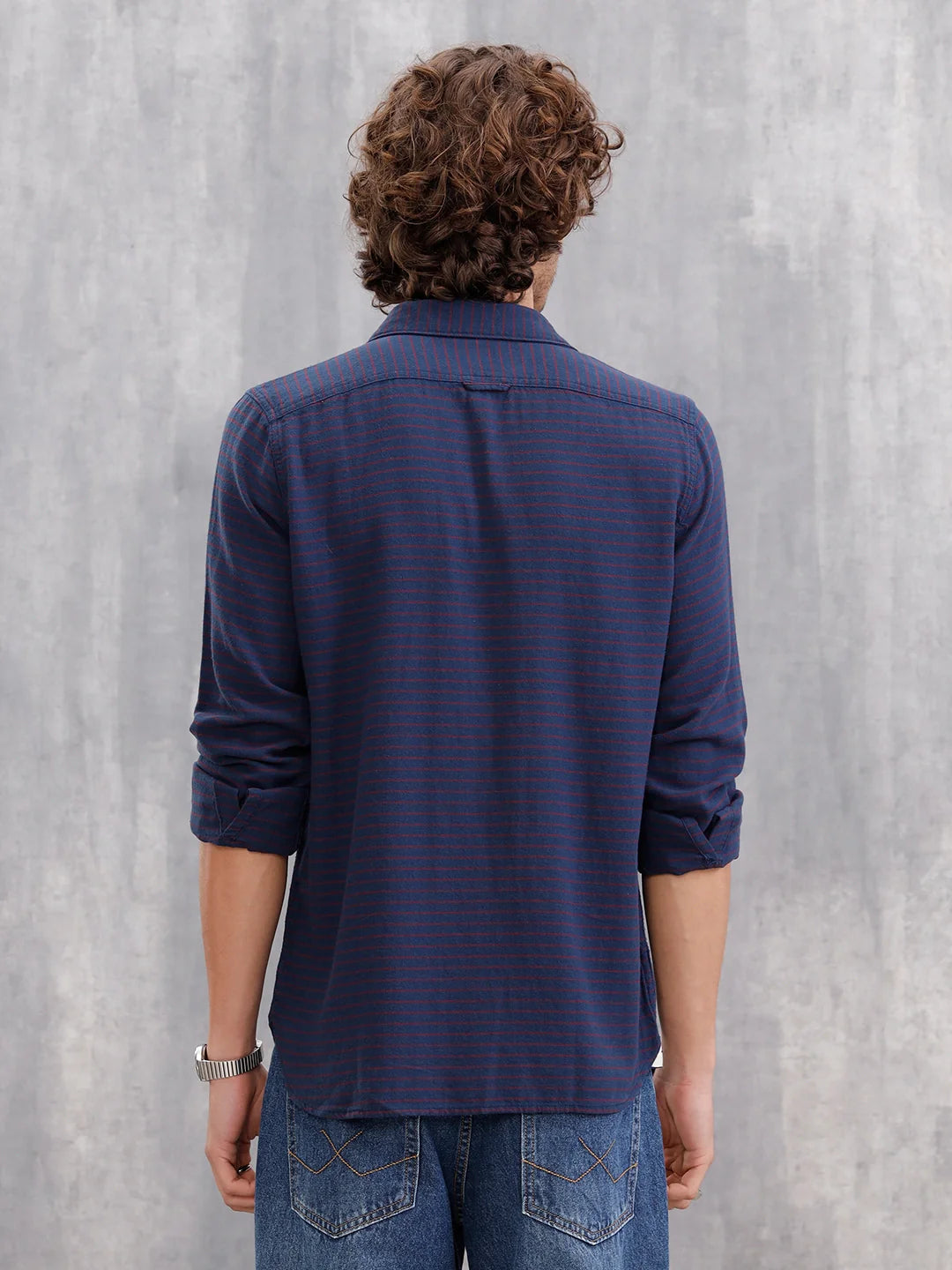 100%Cotton Striped Regualr Fit Shirt | Navy Blue