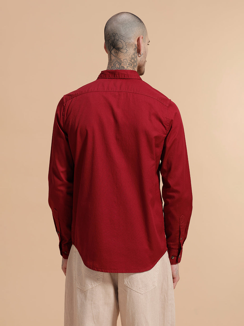 Solid Full Sleeve Cotton Shirt | Red