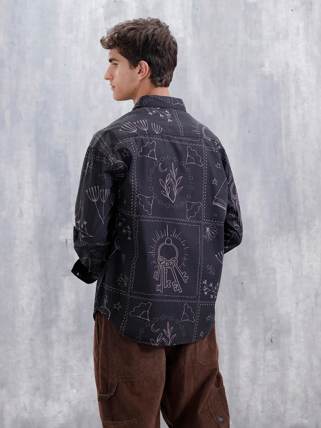 Abstract Aop Oversized Fit Casual Shirt | Black