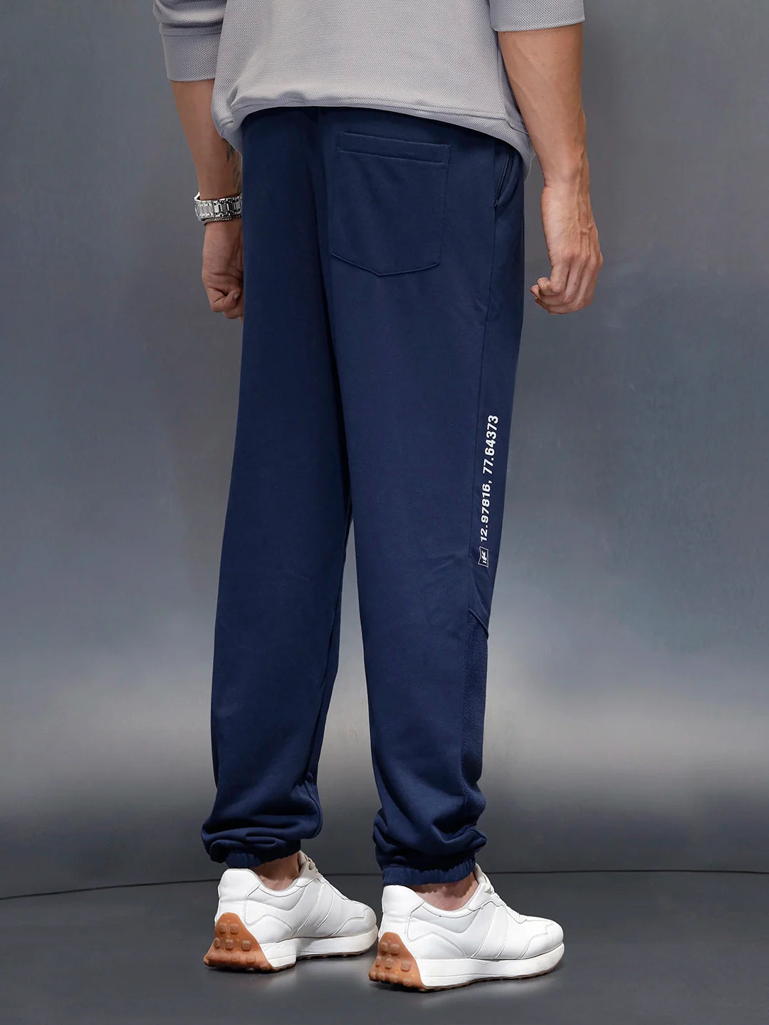 Men's casual straight fit printed knitted jogger | Navy Blue