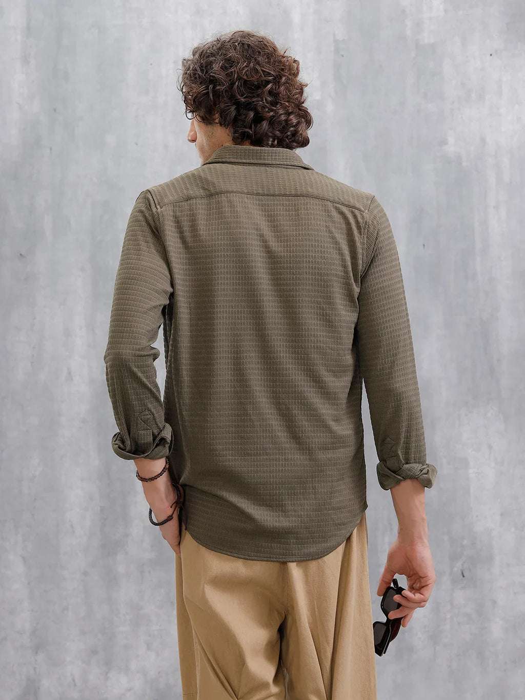 Textured Full Sleeve Shirt | Olive