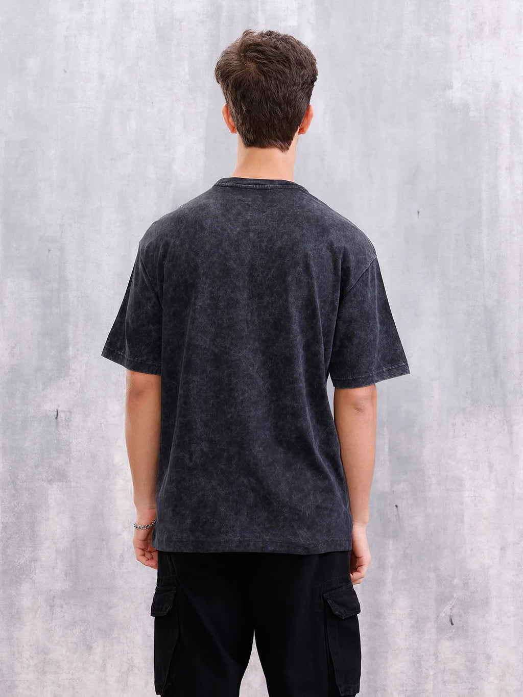 Acid Washed Retro Graphic Printed Oversized Fit Tshirt | Black
