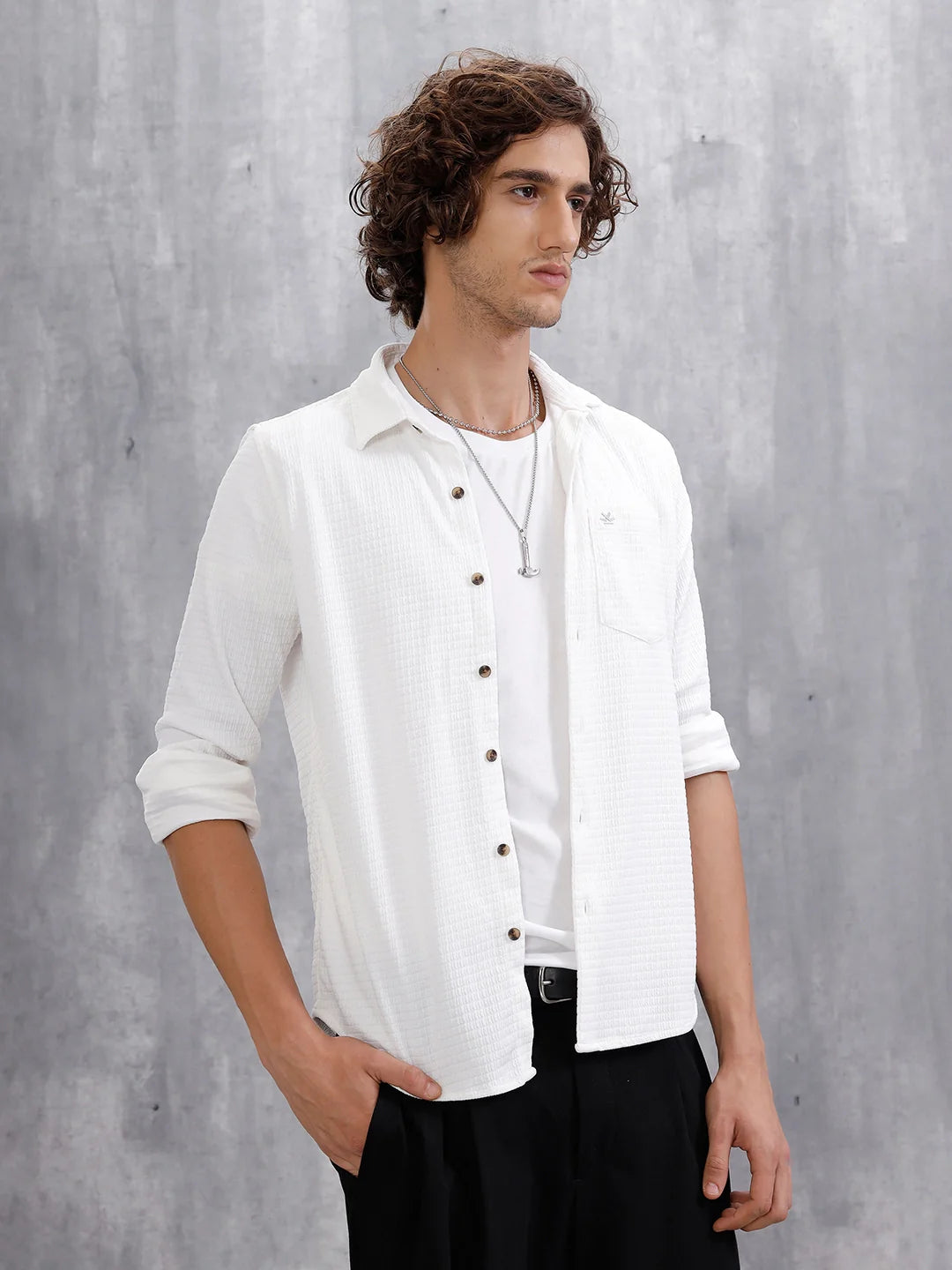 Textured Full Sleeve Shirt | White