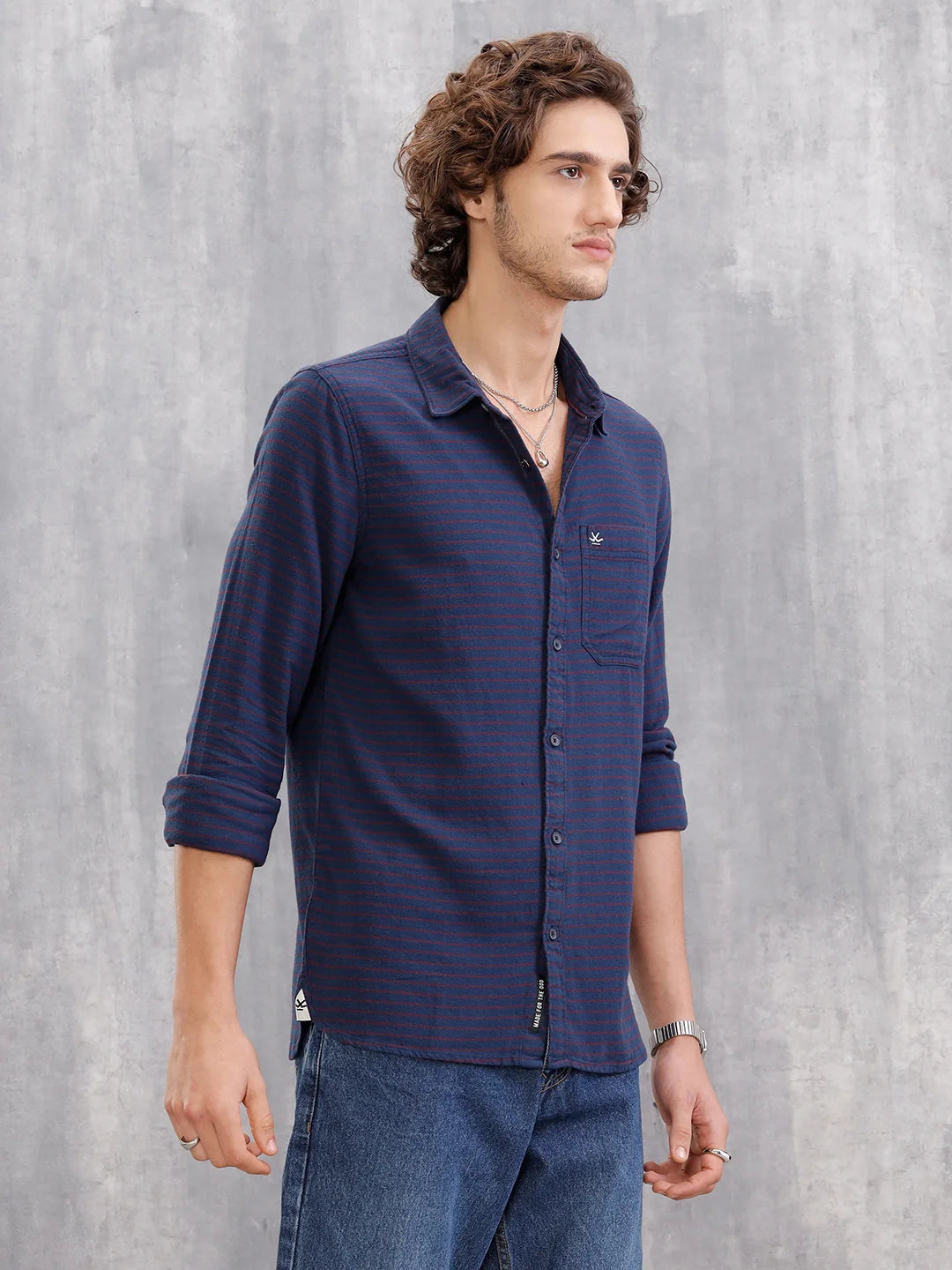100%Cotton Striped Regualr Fit Shirt | Navy Blue