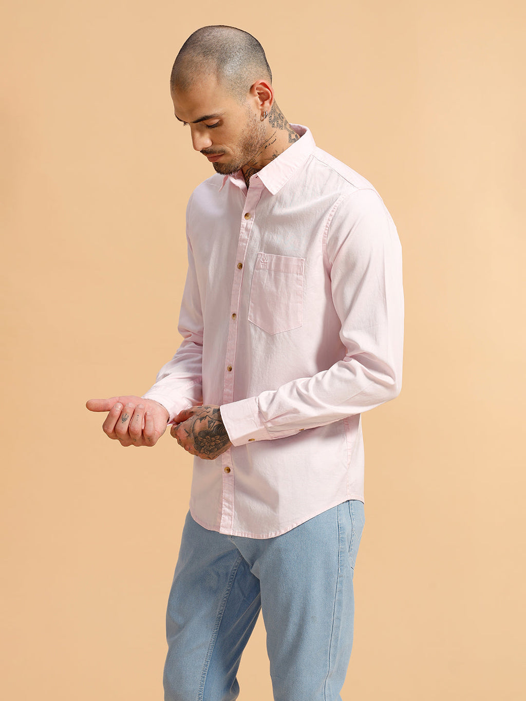 Solid Full Sleeve Cotton Shirt | Pink
