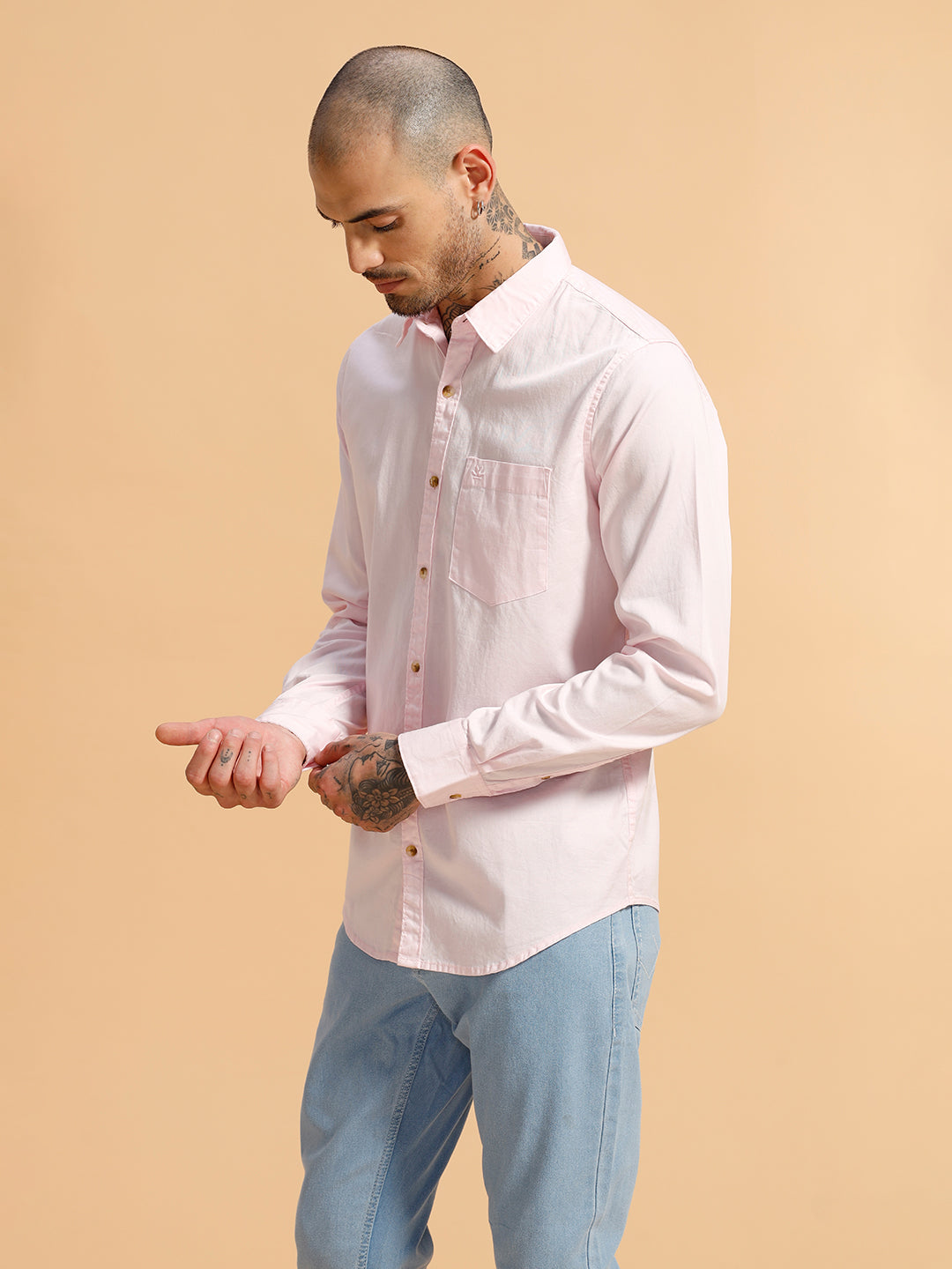 Solid Full Sleeve Cotton Shirt | Pink
