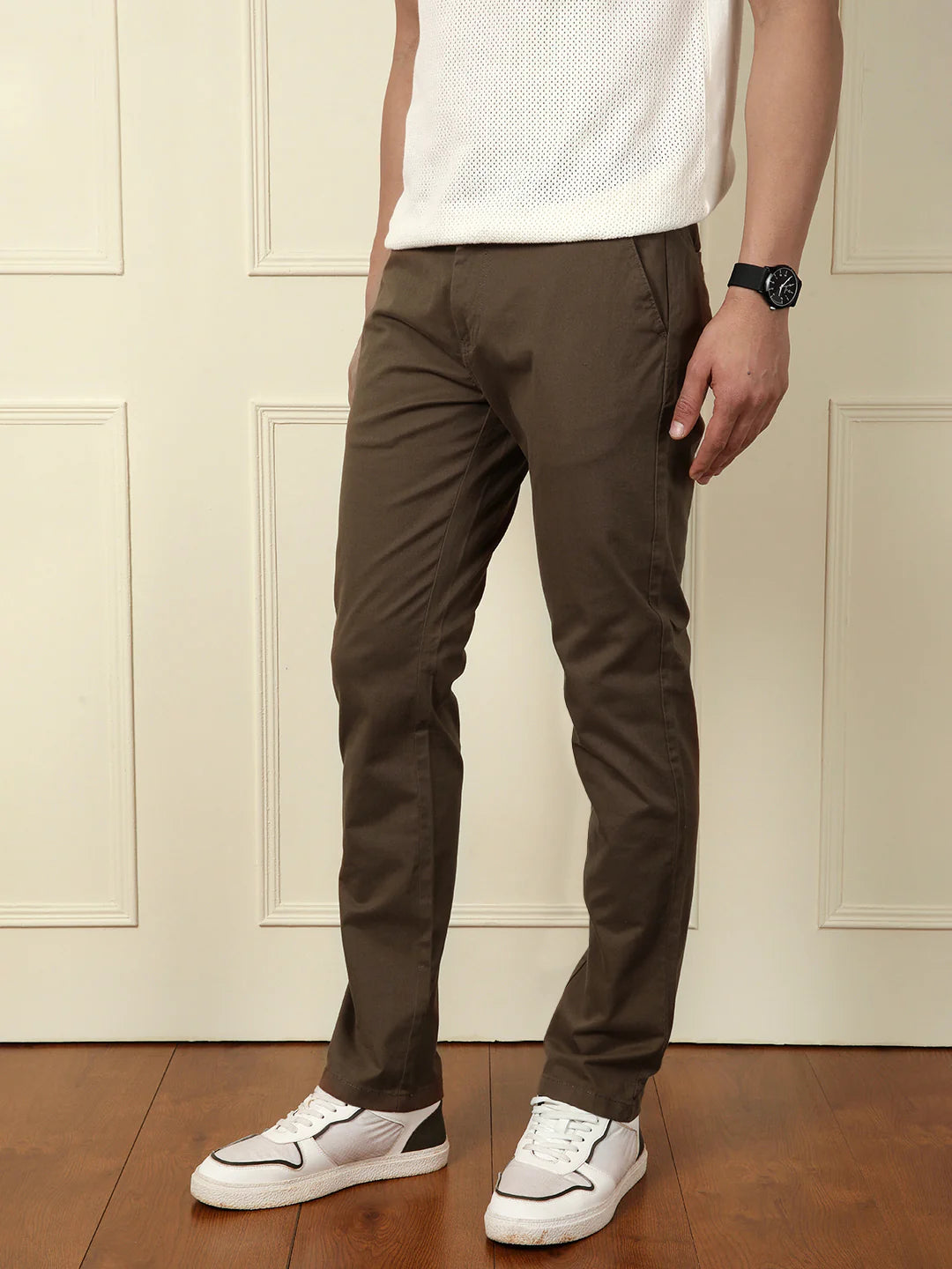Soft Cotton Blend Chino Trouser | Brown