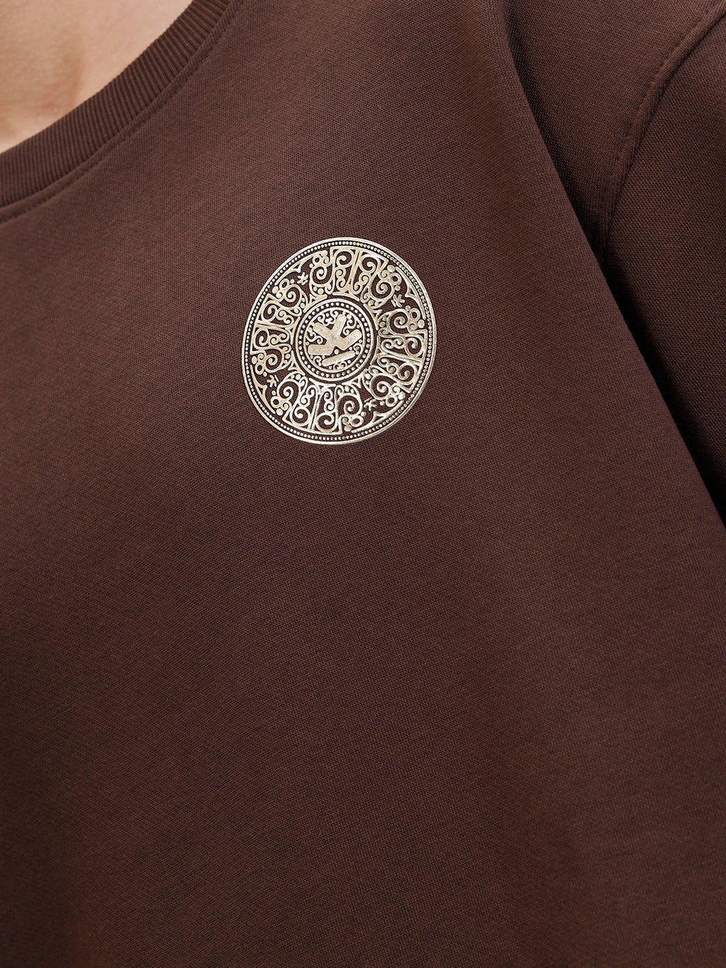 3D Gold Foil Printed Crew Pullover Sweat In Comfort Fit  |  Brown
