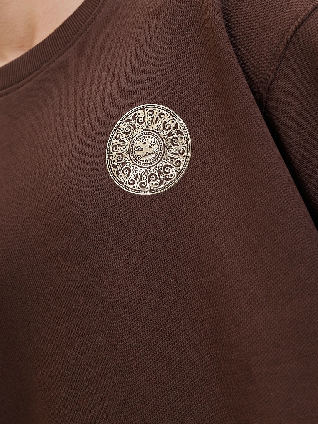 3D Gold Foil Printed Crew Pullover Sweat In Comfort Fit  |  Brown