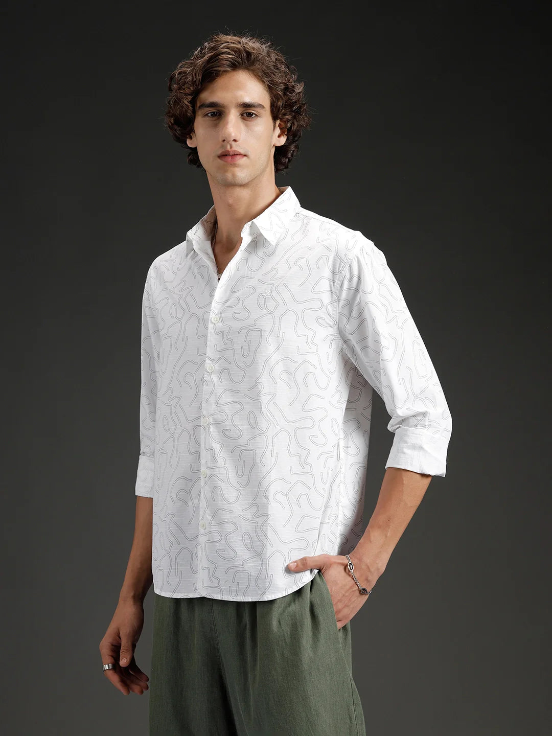 Abstarct aop printed casual comfort fit shirt | White
