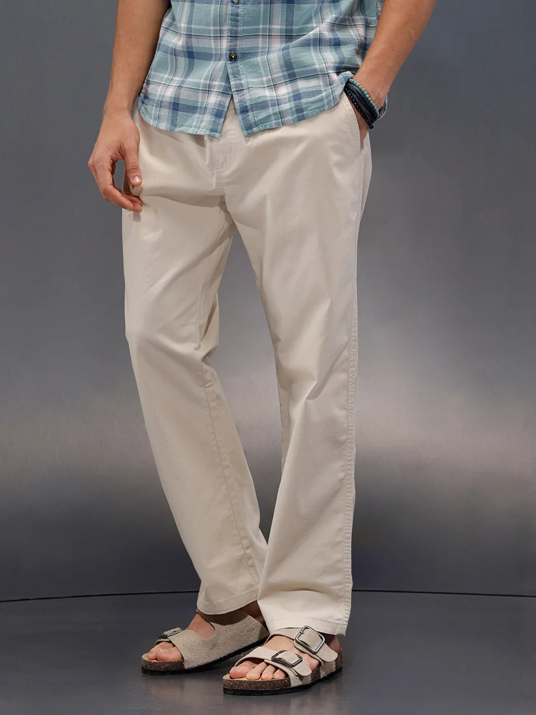 Peached Cotton Straight Fit Trouser | Beige