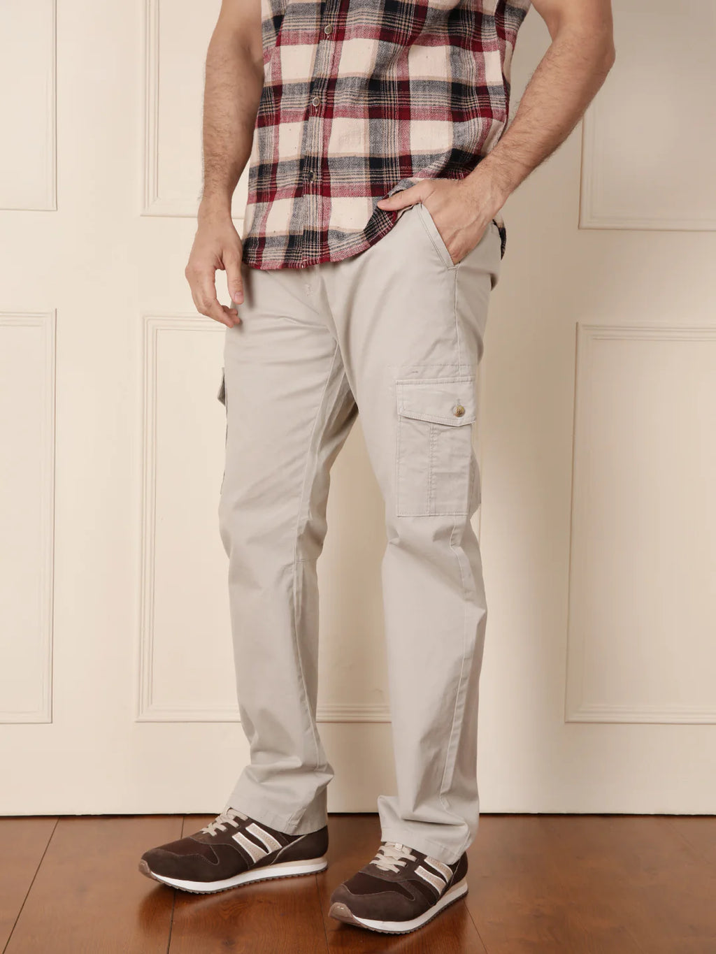 Peached Cotton Cargo Trouser | Light Grey