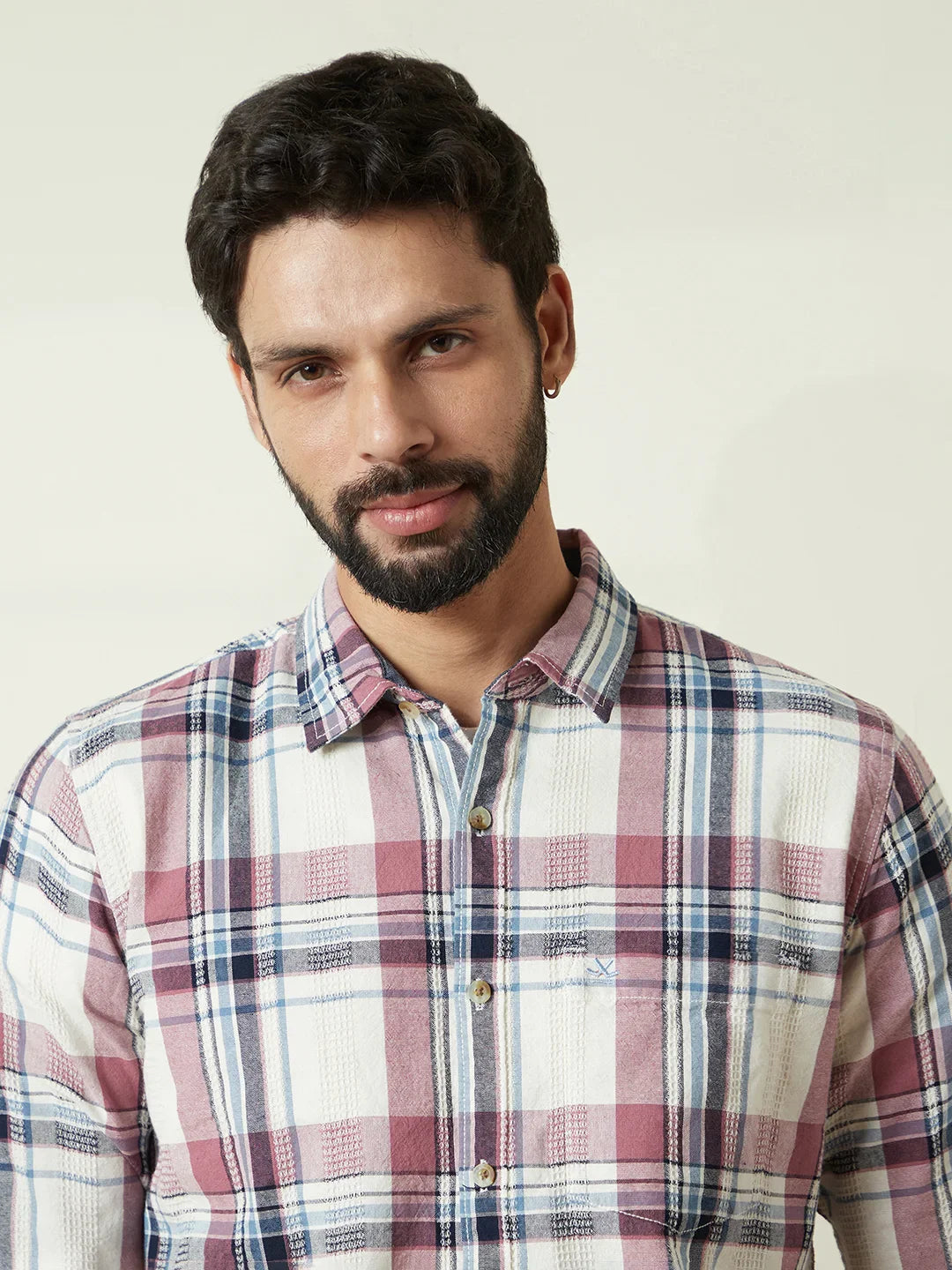 Striped Short Sleeve Textured Shirt | Pink