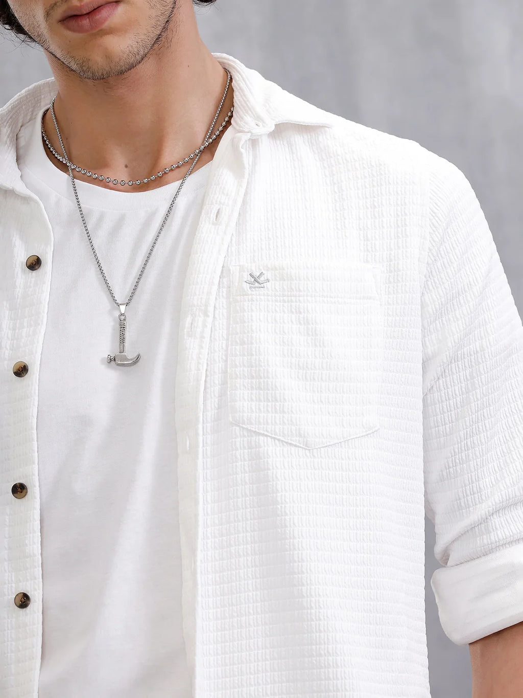 Textured Full Sleeve Shirt | White