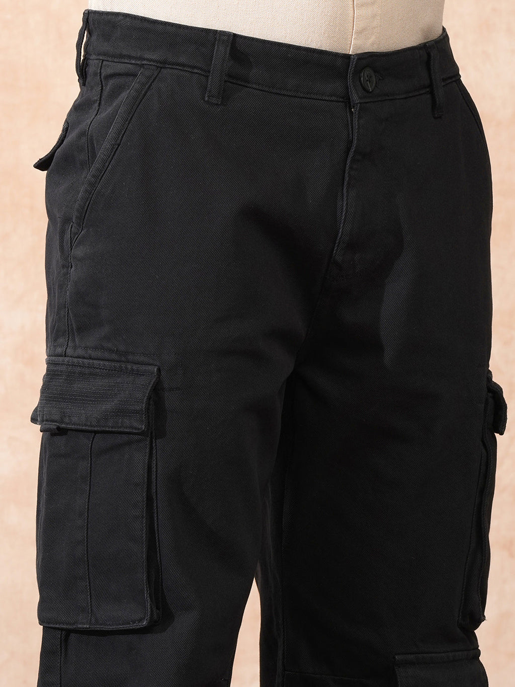 Stacked Loose Fit Cargo Trouser | Black