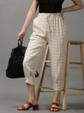 Women's Cream Checked Trousers