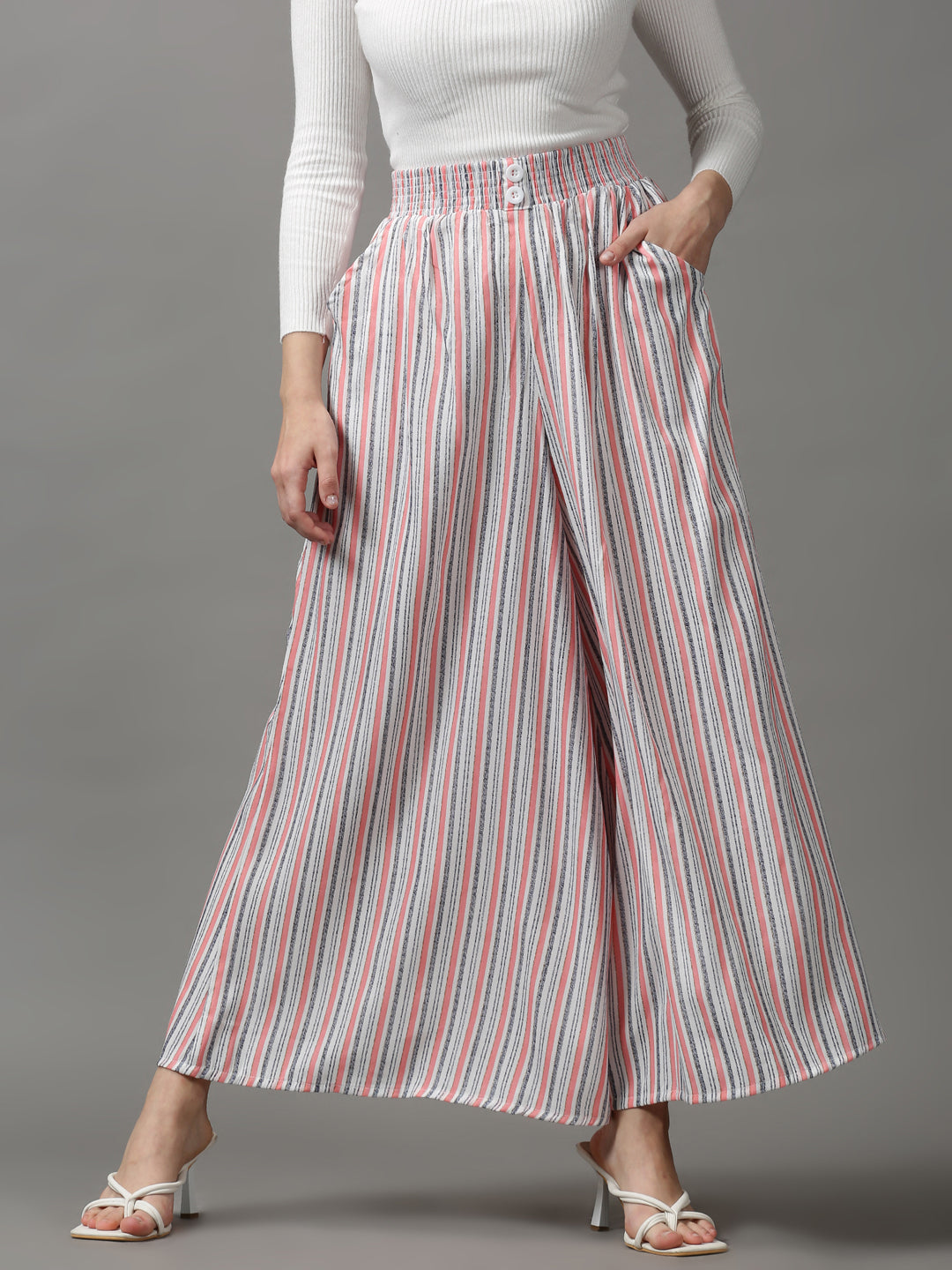 Women's Multi Striped Flared Culottes Trouser