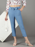 Women's Blue Relaxed Slim Fit High-Rise Trousers