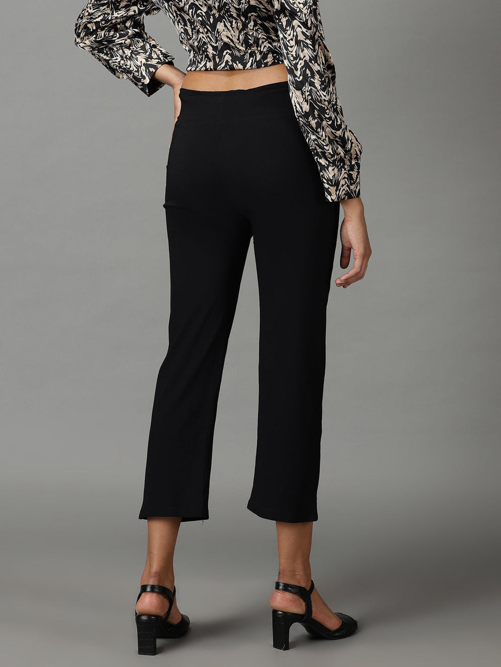 Women's Black Relaxed Straight Fit High-Rise Trousers