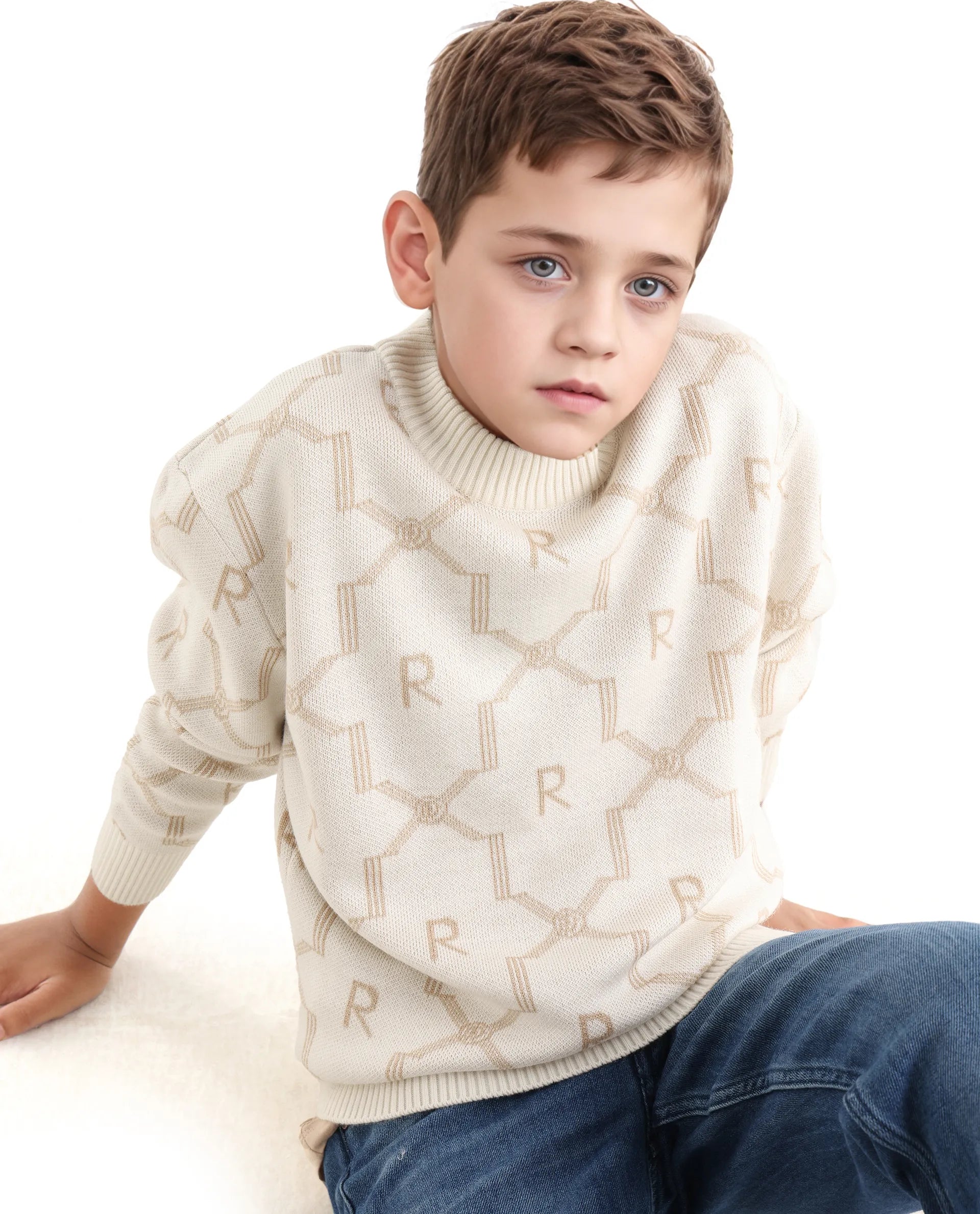 Rare Ones Kids Apao Off White Acrylic Slip-On Closure Relaxed Fit Sweater