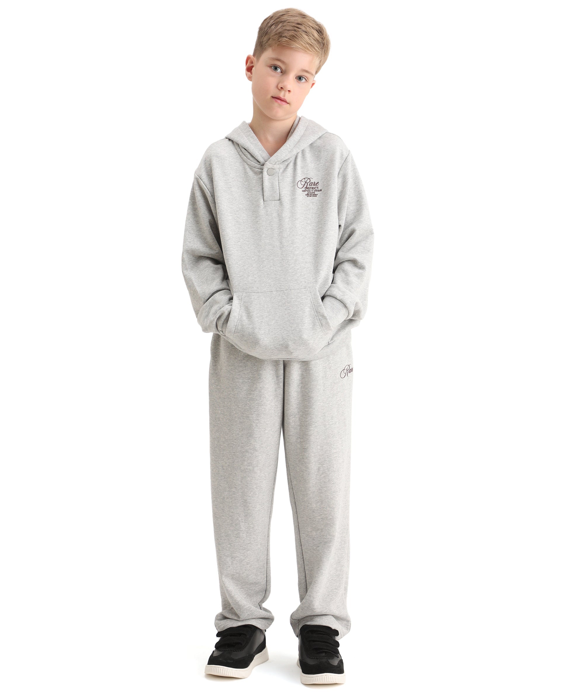 Rare Ones Kids Arno Melange Grey Cotton Blend Hd Print Oversized Sweatshirt