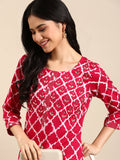 Women's Magenta Geometric Printed Straight Cut Kurta