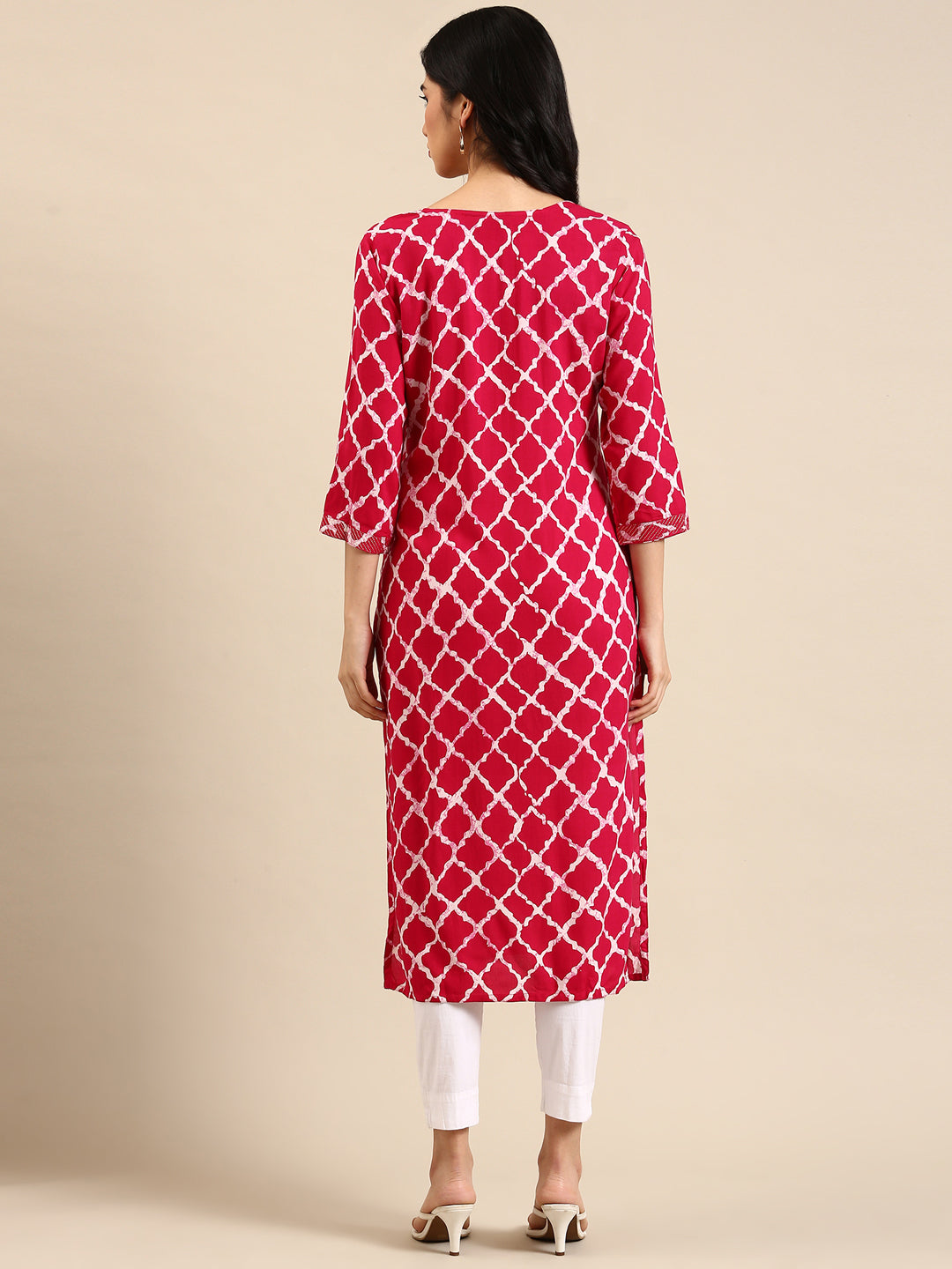 Women's Magenta Geometric Printed Straight Cut Kurta