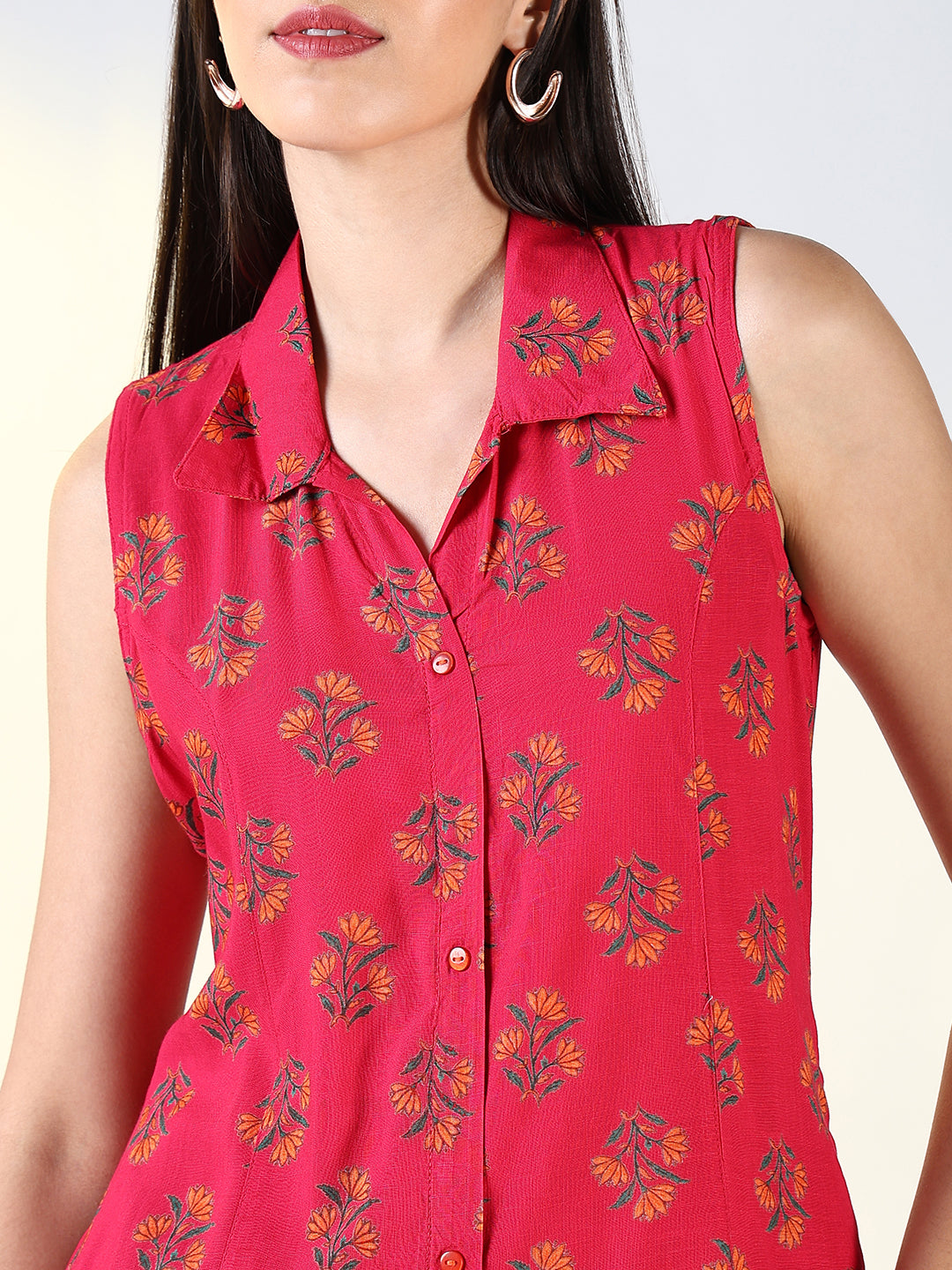 Women's Pink Floral Printed A-Line Midi Dress