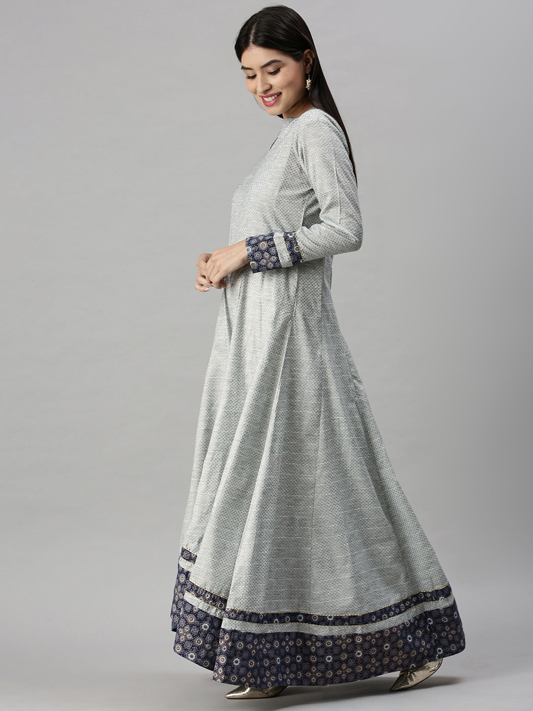 Women's Blue Printed Anarkali Kurta