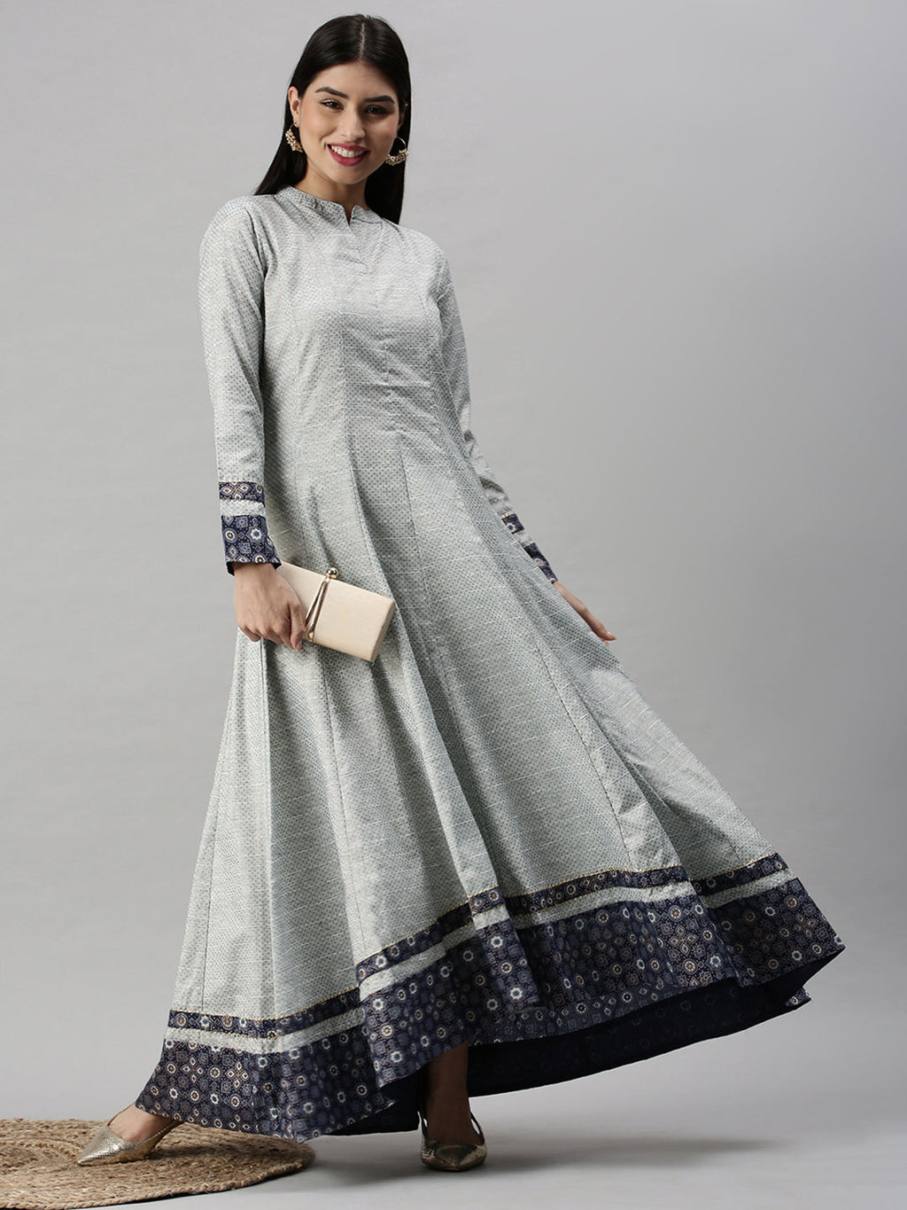 Women's Blue Printed Anarkali Kurta