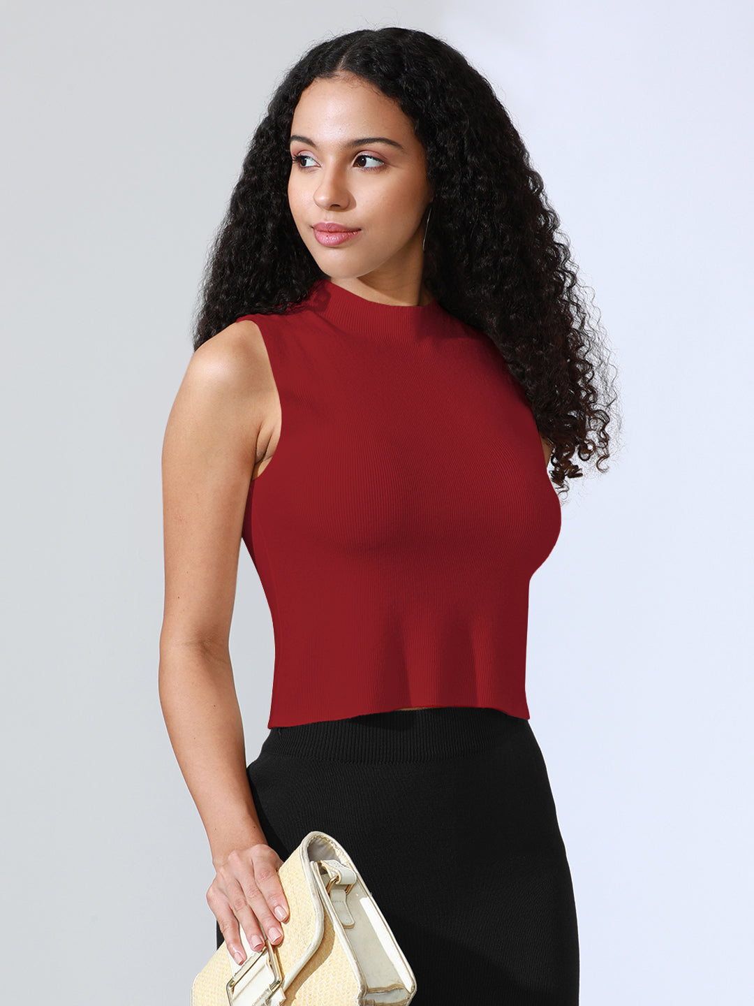 Women's Red Ribbed Sleeveless Top